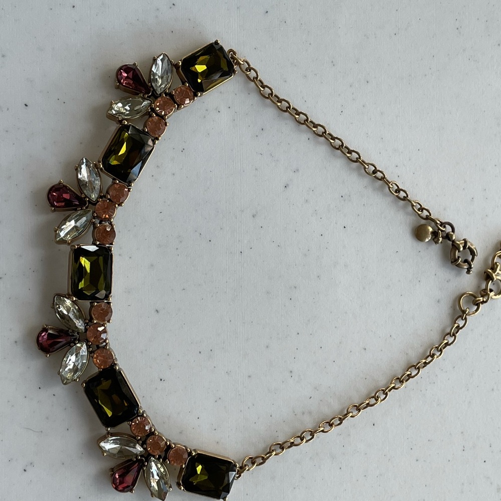 J Crew multicolor statement necklace with gold clasp and chain